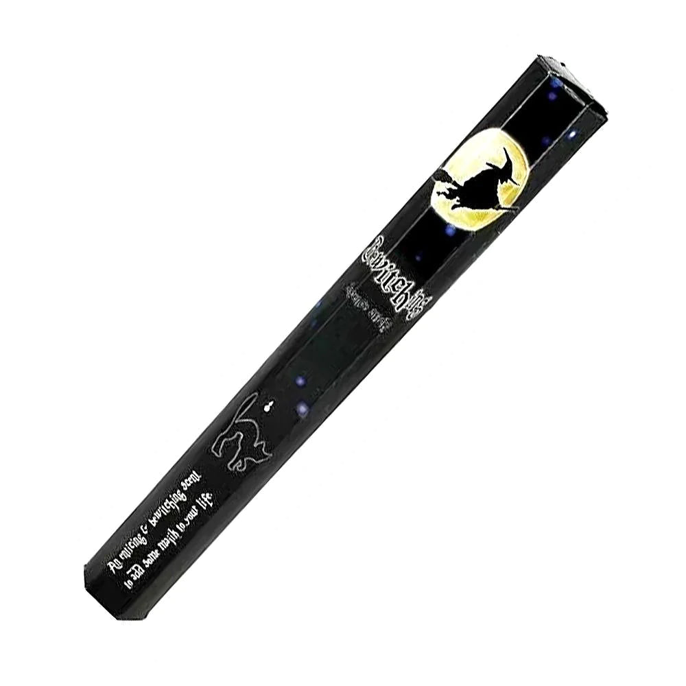 Black vape pen with witch design and text on a white background